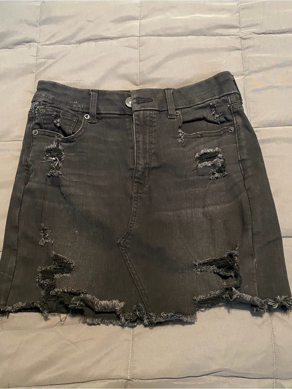 American Eagle Outfitters Black Distressed Denim Mini Skirt